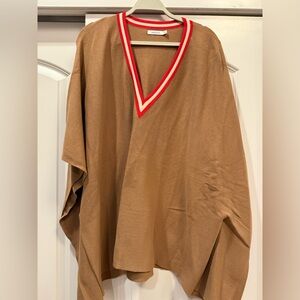Mersea V-Neck Sweater/Poncho Tan with Red Trim